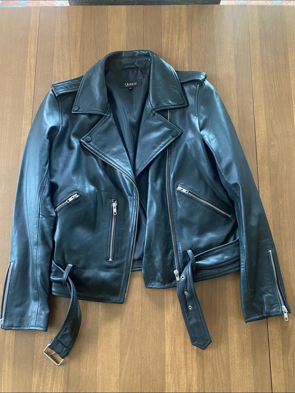 Quince Black Leather Biker Jacket with Belt